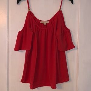 Michael Kors coral off the shoulder short sleeve top w/ straps (Size L)
